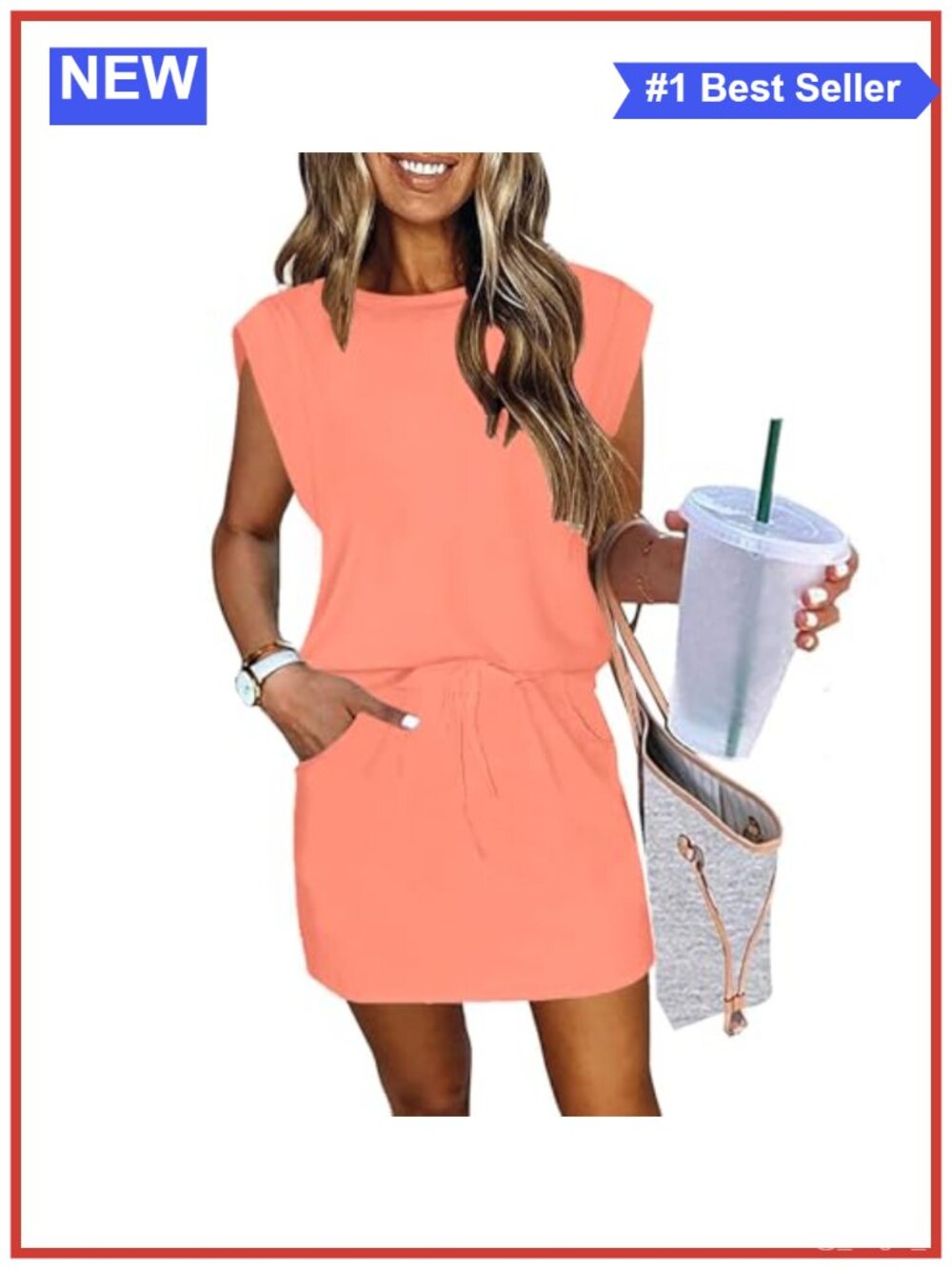 Women's Cap Sleeve Summer Dress Tie Front Beach Mini T-Shirt Dress with Pockets